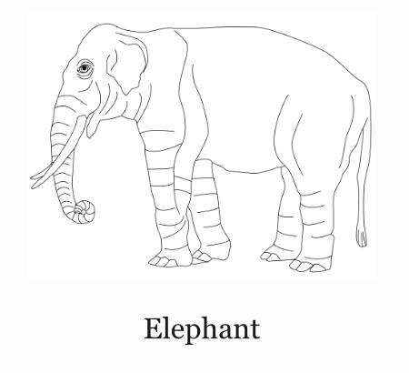 A line drawing of an elephant.