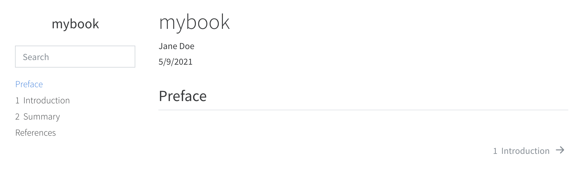 A screenshot of the page rendered by starter code for a Quarto book project.
