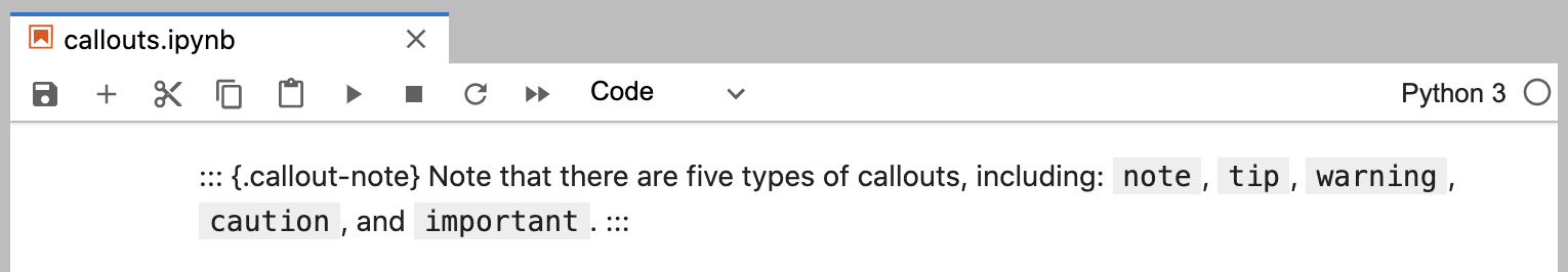 Jupyter notebook with unsuccessful callout rendering.